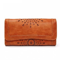 Elegante lange Retro-Brieftasche - mit Reißverschluss - ausgehöhltes Muster - Leder