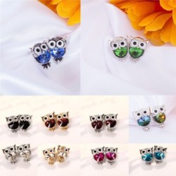Small stud earrings - with crystal owl