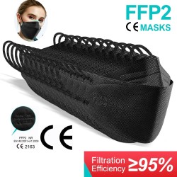 Gelaat / mondbeschermende maskers - antibacterieel - herbruikbaar - 4-laags - FPP2 - KN95 - zwart / wit
