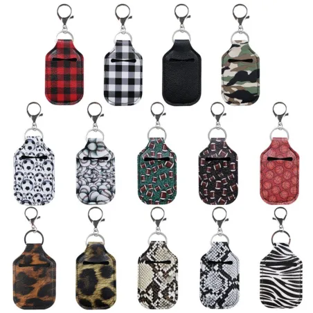 Leren flessenhoes - voor handdesinfectie / parfumflesjes - met sleutelhanger - 30mlSleutelhangers