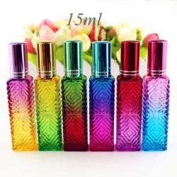 Colorful square glass bottle - with atomizer - refillable - for perfume - 15mlPerfume