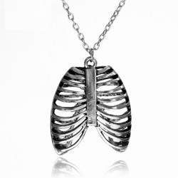 Vintage skull rib cage pendant - with necklace