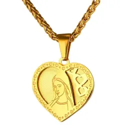 Hartvormige hanger met Heilige Maria - Katholieke ketting - roestvrij staalHalskettingen