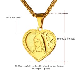 Herzförmiger Anhänger mit Heiliger Maria - Katholische Halskette - Edelstahl