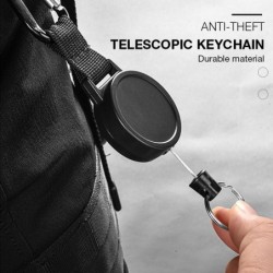 Telescopic keychain with carabiner hook - with retractable metal cord - anti-theft