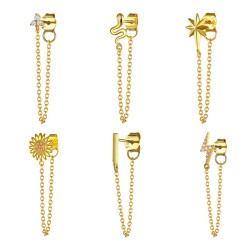 Fashionable stud earring - gold / silver - with chain - 925 sterling silver - 1 piece