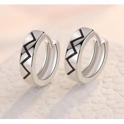 Fashionable small round earrings - with black pattern - 925 sterling silverEarrings