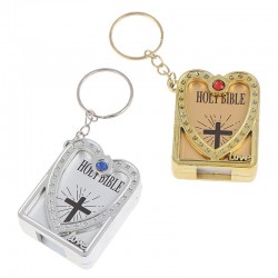 Mini Heilige Bijbel - Kruis - hart - kristal - sleutelhangerSleutelhangers