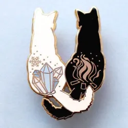 Trendy emaille broche - wit/zwart dubbele kat - pinBroches