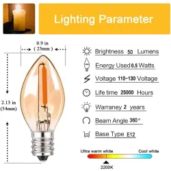C7 - mini LED nachtlampje - type kaars - amber glas - E12 / E14 - 0,5WE14