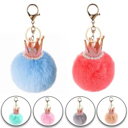 Pluche bol hanger met glitterkroon / parels - sleutelhangerSleutelhangers