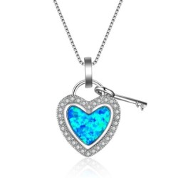 Hartvormige hanger met blauwe opaal / kristallen / sleutel - met kettingHalskettingen