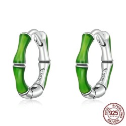 Runde Ohrringe mit grünem Bambus - 925er Sterlingsilber