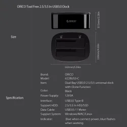 ORICO 2.5 - 3.5 Inch Harde Schijf Dockingstation USB 3 - Dual-Bay HDD - SSD Harde SchijfHarde schijven