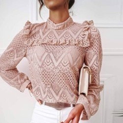 Elegant long sleeve blouse - with ruffles - hollow out lace embroideryBlouses & shirts