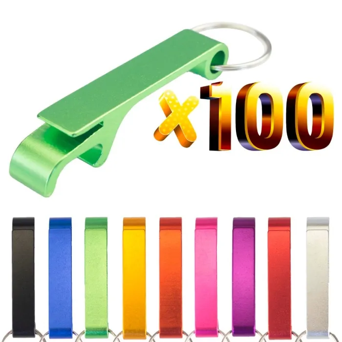 Aluminium blik-/flesopener - met sleutelhanger - gratis gravure op maat - 100 stuksBar producten