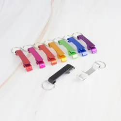 Aluminium blik-/flesopener - met sleutelhanger - gratis gravure op maat - 100 stuksBar producten