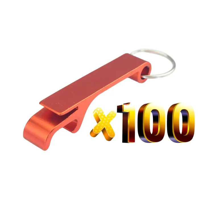 Aluminium blik-/flesopener - met sleutelhanger - gratis gravure op maat - 100 stuksBar producten