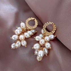 Elegant gold earrings - with multi layers pearls
