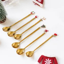 Kleine lepel met lange steel - met kerstversiering - thee / koffie / desserts - 1 stukBestek
