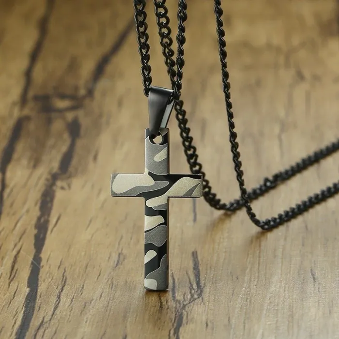 Hanger met camouflage kruis - roestvrijstalen kettingHalskettingen