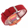 Trendy houten horloge - kleurrijke driehoekige - leren bandHorloges