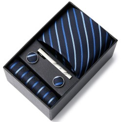 Modische Krawatte / Einstecktuch / Manschettenknöpfe / Krawattennadel - mit Box - 5-teiliges Set