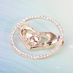 Elegante runde Brosche - mit Kristallen - herzförmige verbundene Hände