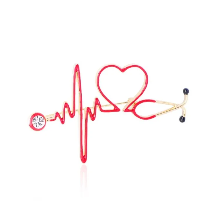 Medische broche - elektrocardiogram / stethoscoop / hart - met kristalBroches