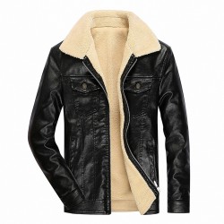 Winterjacke aus Leder mit Fleece & Reißverschluss - Slim