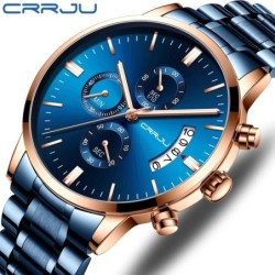 CRRJU – luxuriöse blaue Uhr – Quarz – Edelstahl – wasserdicht