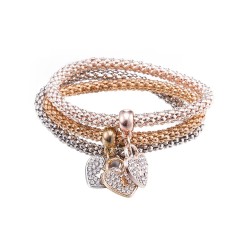 Elegantes dreiteiliges Armband - mit Kristallherzen - Silber - Gold - Roségold