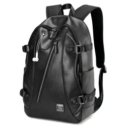 Modieuze leren rugzak - 15,6 inch laptoptas - opening voor oortelefoon - waterdichtRugzakken