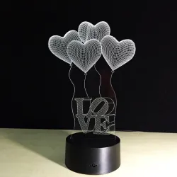 3D acrylaat lamp - touch panel - afstandsbediening - LOVE / hartjesVerlichting
