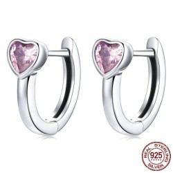 Stud earrings with a pink crystal heart - 925 sterling silver