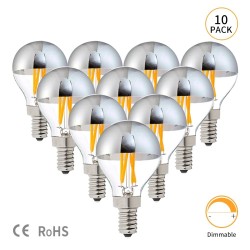 LED lamp - G45 zilveren spiegelbol - dimbaar - warm wit - 4W - E12 - E14 - E26 - E27 - 10 stuksE27