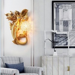 Luxurious crystal wall lamp - gold mermaid with ball