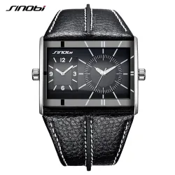 SINOBI - modieus quartz herenhorloge - dubbele meerdere tijdzones - leren bandHorloges