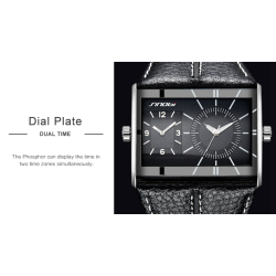 SINOBI - fashionable men's quartz watch - double multiple time zone - leather strapWatches