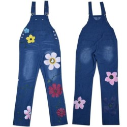 Sommerlicher langer Overall - Jeans Strampler - Blumen bedruckt