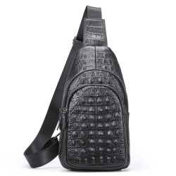 Stylish chest bag - leather backpack - crocodile skin pattern