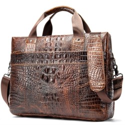 Luxuriöse Lederhandtasche - mit Schultergurt - Krokodilhautmuster - echtes Leder