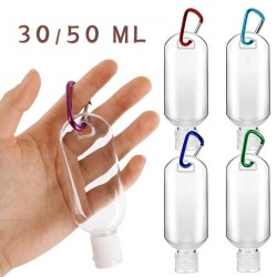 Hervulbare fles - minicontainer - met haak - handdesinfecterend middel / zeepdispenser - 30ml / 50ml