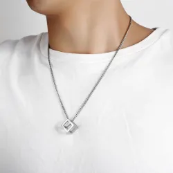 Punk style necklace - hollow out cube shape pendant - unisexNecklaces