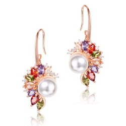 Elegant gold earrings - pearl - colorful cubic zirconia