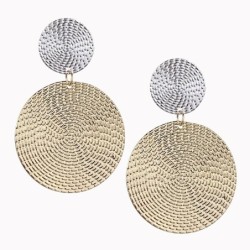 Fashionable earrings - double circles - silver & gold