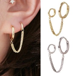 Retro style earrings - double rings - chain