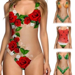 Sexy badpak uit één stuk - monokini - bloemen- en fruitprintBadkleding