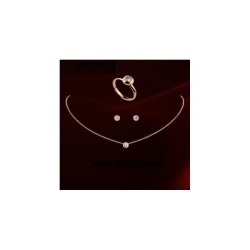 Elegante sieradenset - rosé gouden collier - oorbellen - ring - met ronde zirkoniaSieradensets