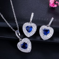 Luxuriöses Silberschmuckset – herzförmige Anhänger – Kristall – Zirkonia – Halskette – Ohrringe
